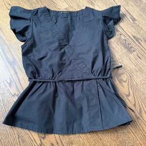 J Crew Black Short Sleeve Blouse with tie